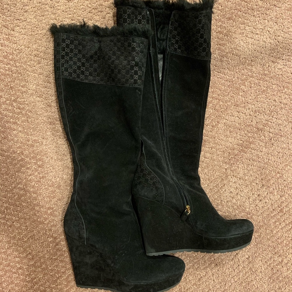 Gucci suede knee high boots